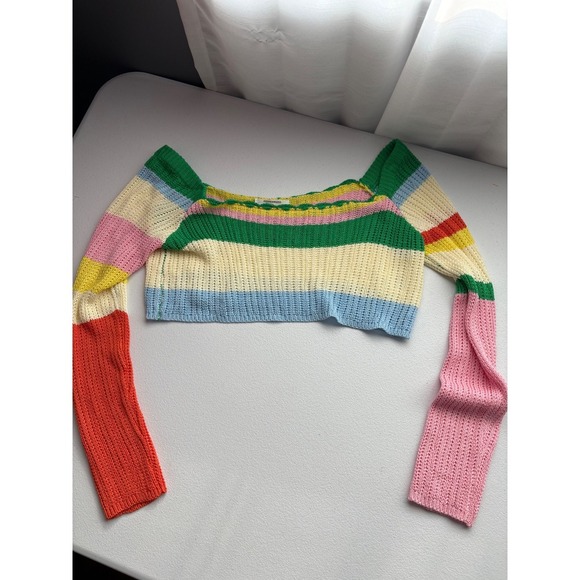 Peppermayo Striped Knit Crop Top Long Sleeve Colorful S/M - Picture 1 of 5
